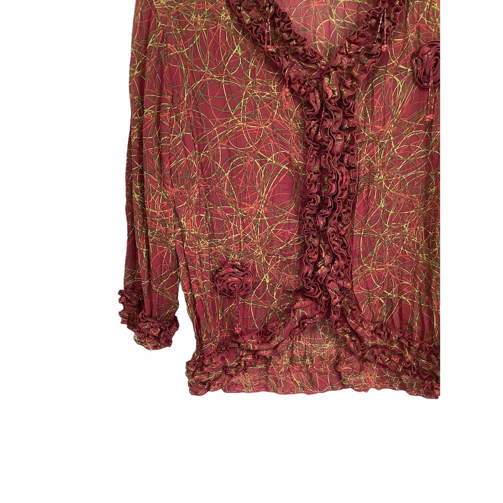 Agora Mauve Rose Geometric Ruffled Blouse Medium - Picture 2 of 9